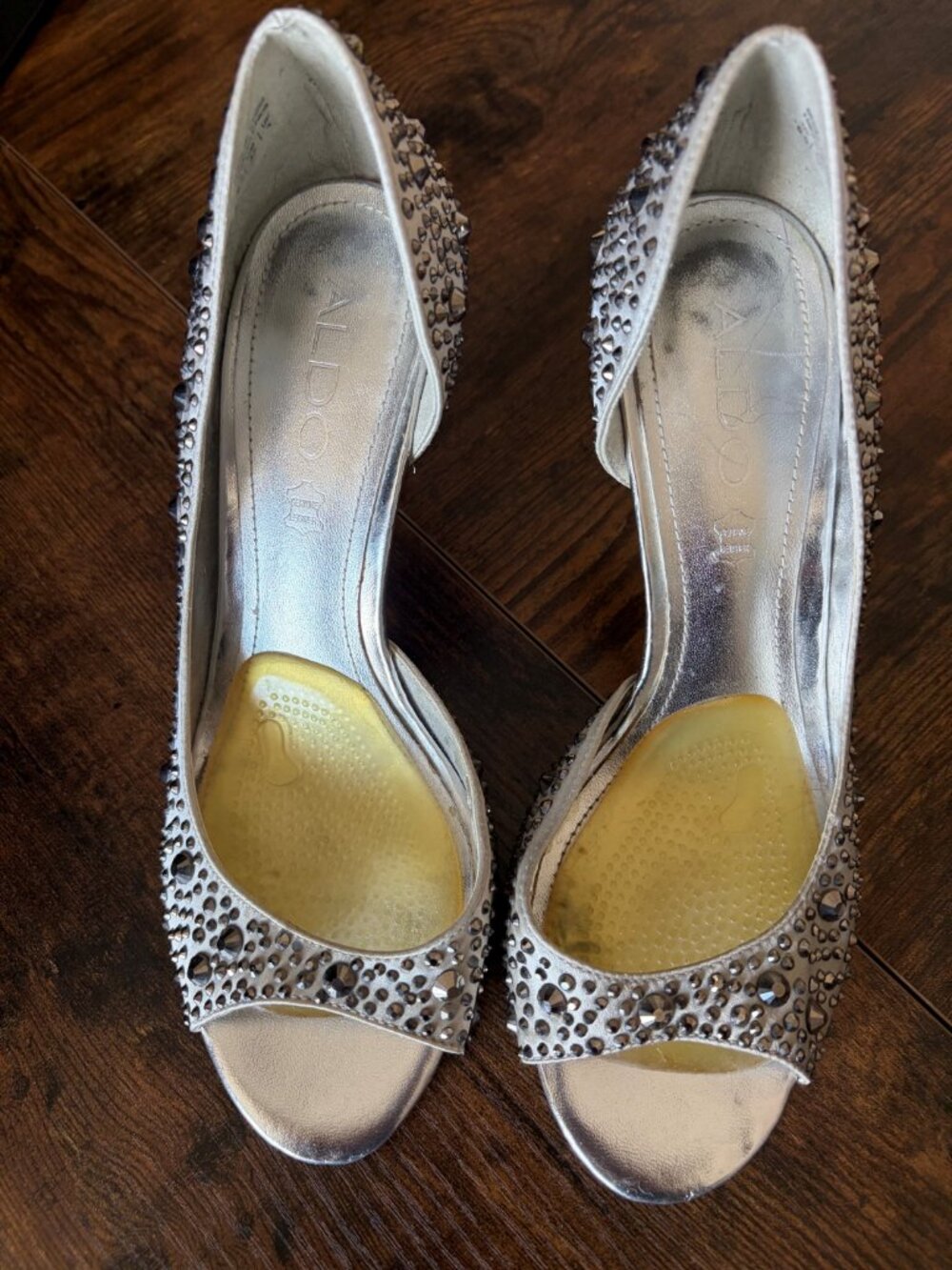 Aldo Silver Studded Heels – Size 6.5